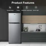 Galanz 4.6 Cu. Ft Two Door Mini Fridge with Freezer, Stainless Steel Look - Energy Efficient, Reversible Doors, Adjustable Shelves