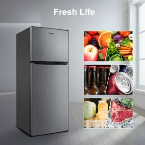 Galanz 4.6 Cu. Ft Two Door Mini Fridge with Freezer, Stainless Steel Look - Energy Efficient, Reversible Doors, Adjustable Shelves